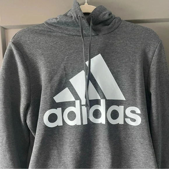 Adidas Essentials Logo Fleece Hoodie Gray/Light Blue Size Large - NWOT - Picture 10 of 10
